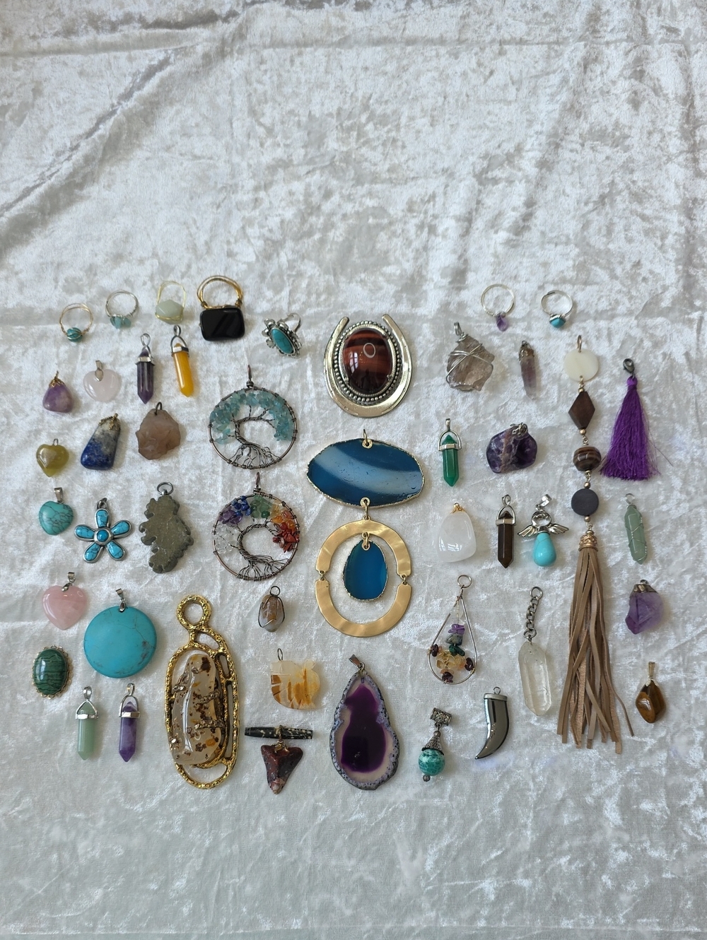 Lot Of 47 Natural Gemstone Boho-chic Pendants, Rings